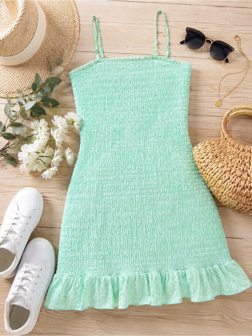NWT Wild Fable Mint Green Smocked Mini Dress Size Small